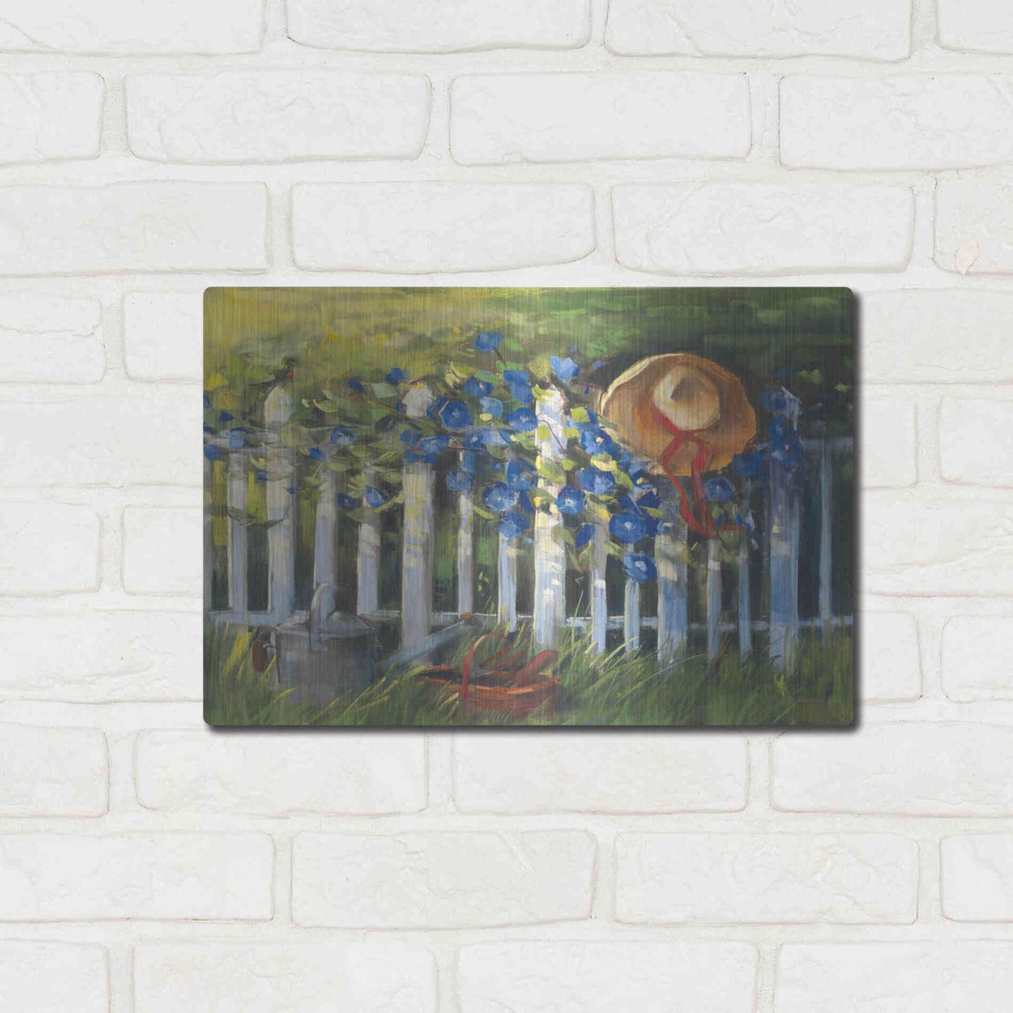 Luxe Metal Art 'Morning Glories On The Fence' by Carol Rowan, Metal Wall Art,16x12