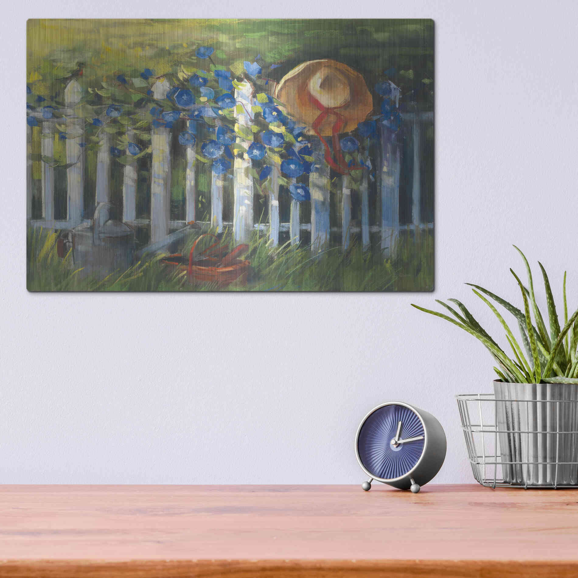 Luxe Metal Art 'Morning Glories On The Fence' by Carol Rowan, Metal Wall Art,16x12