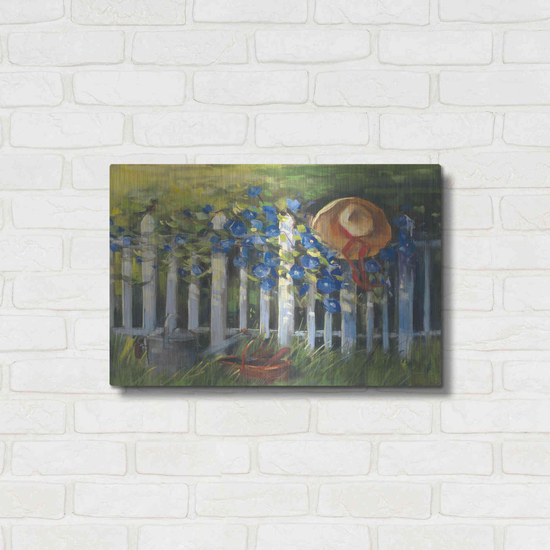 Luxe Metal Art 'Morning Glories On The Fence' by Carol Rowan, Metal Wall Art,24x16