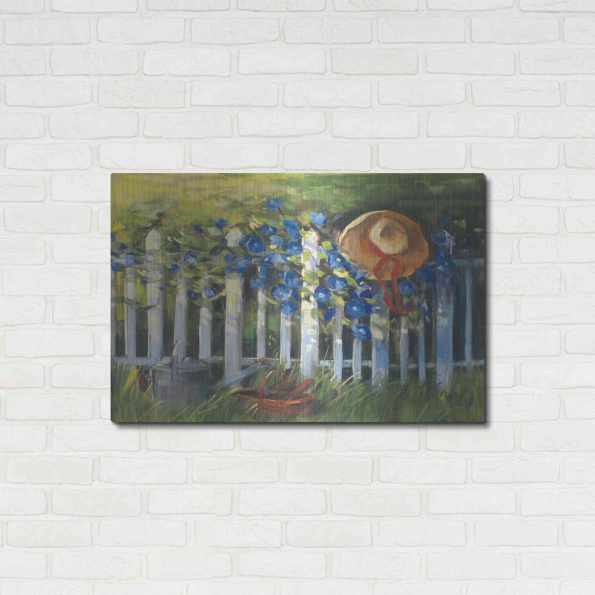 Luxe Metal Art 'Morning Glories On The Fence' by Carol Rowan, Metal Wall Art,36x24