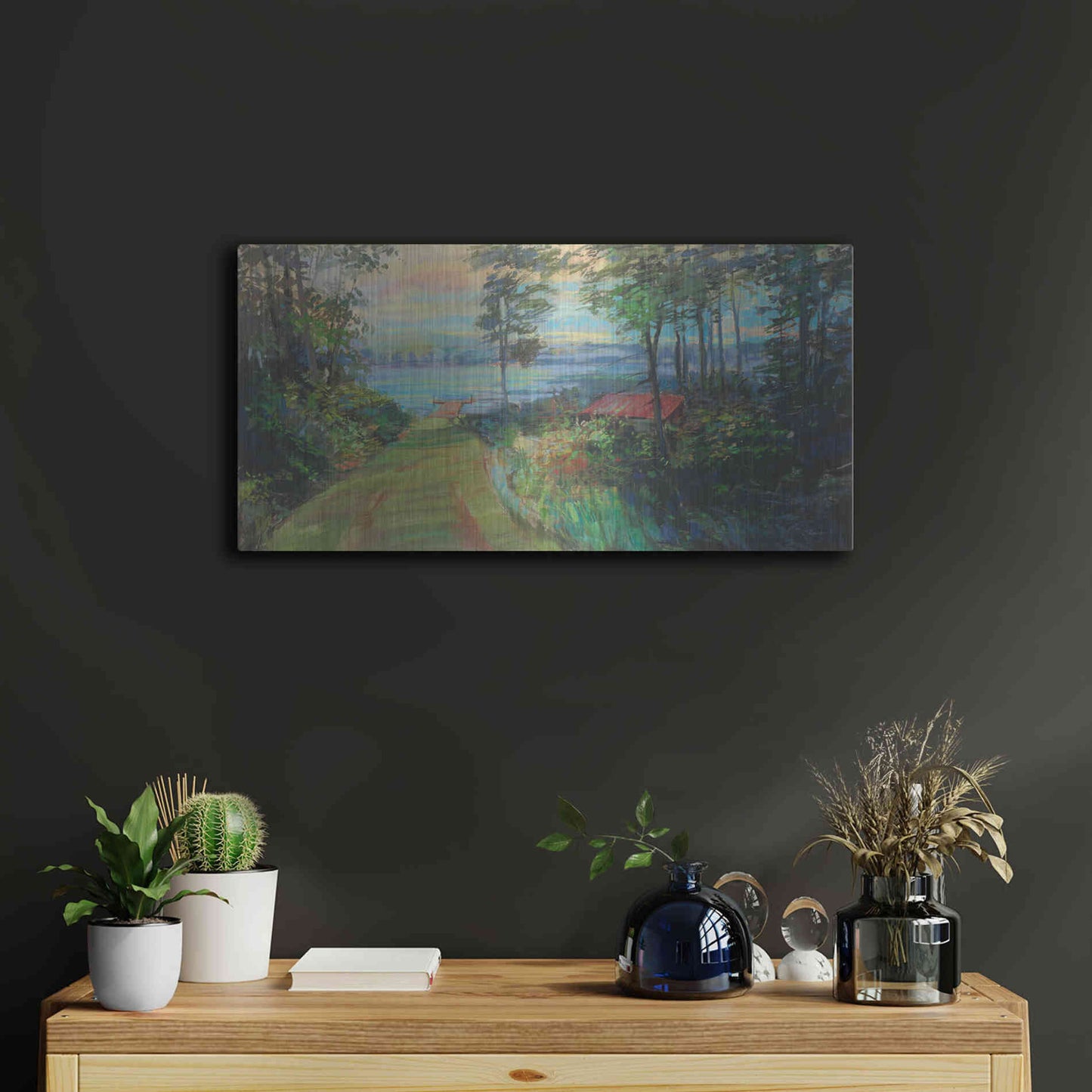 Luxe Metal Art 'Collins Lake' by Carol Rowan, Metal Wall Art,24x12