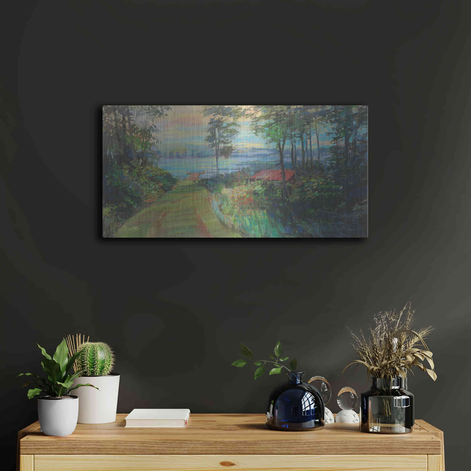 Luxe Metal Art 'Collins Lake' by Carol Rowan, Metal Wall Art,24x12