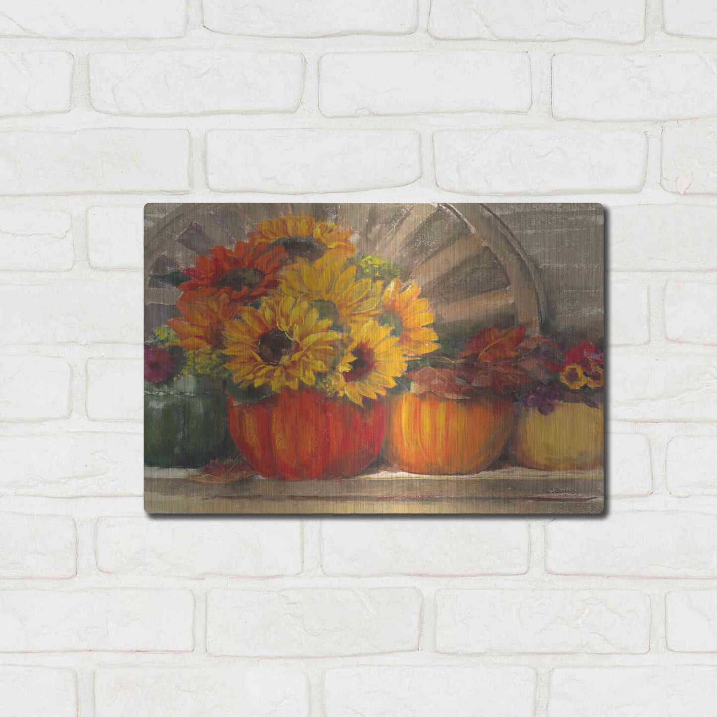 Luxe Metal Art 'Autumn Still Life Crop' by Carol Rowan, Metal Wall Art,16x12