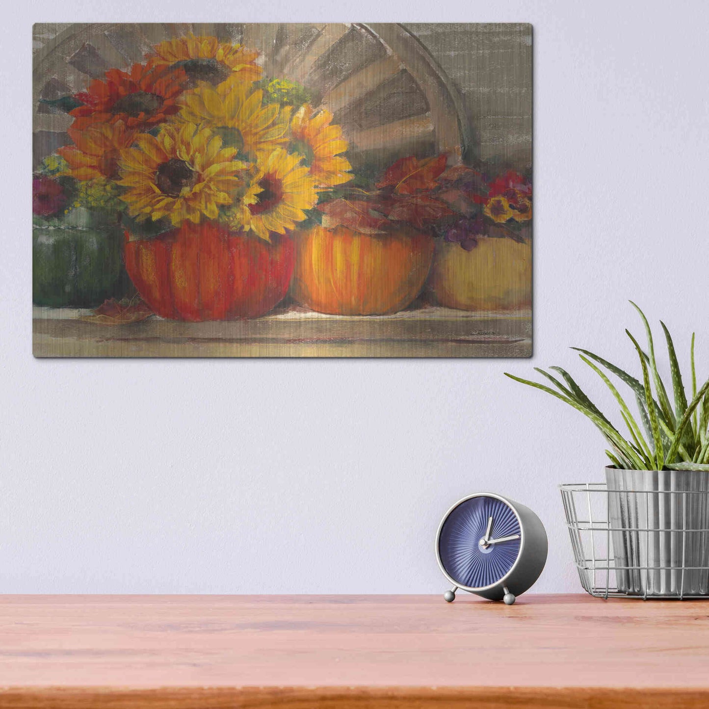 Luxe Metal Art 'Autumn Still Life Crop' by Carol Rowan, Metal Wall Art,16x12