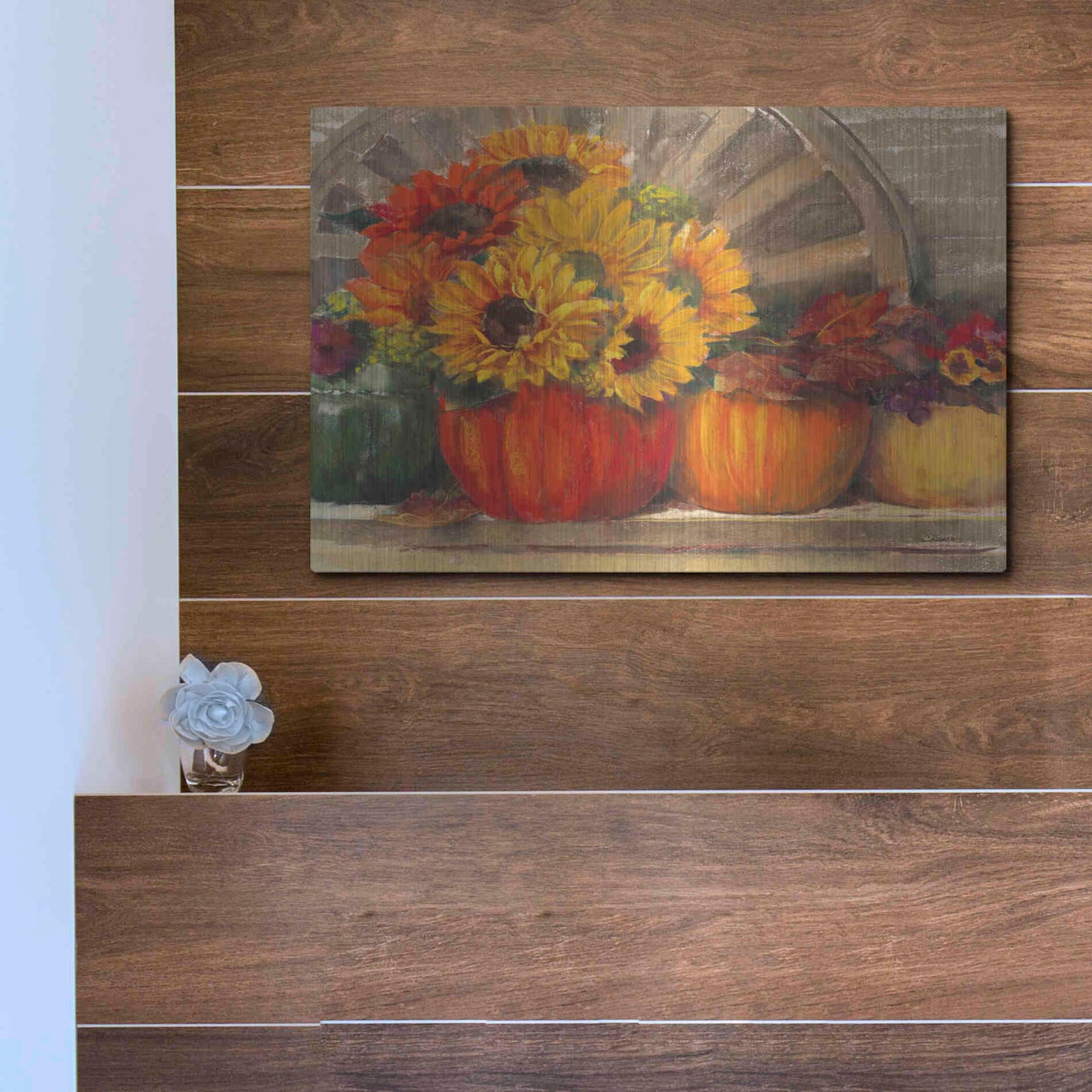 Luxe Metal Art 'Autumn Still Life Crop' by Carol Rowan, Metal Wall Art,16x12