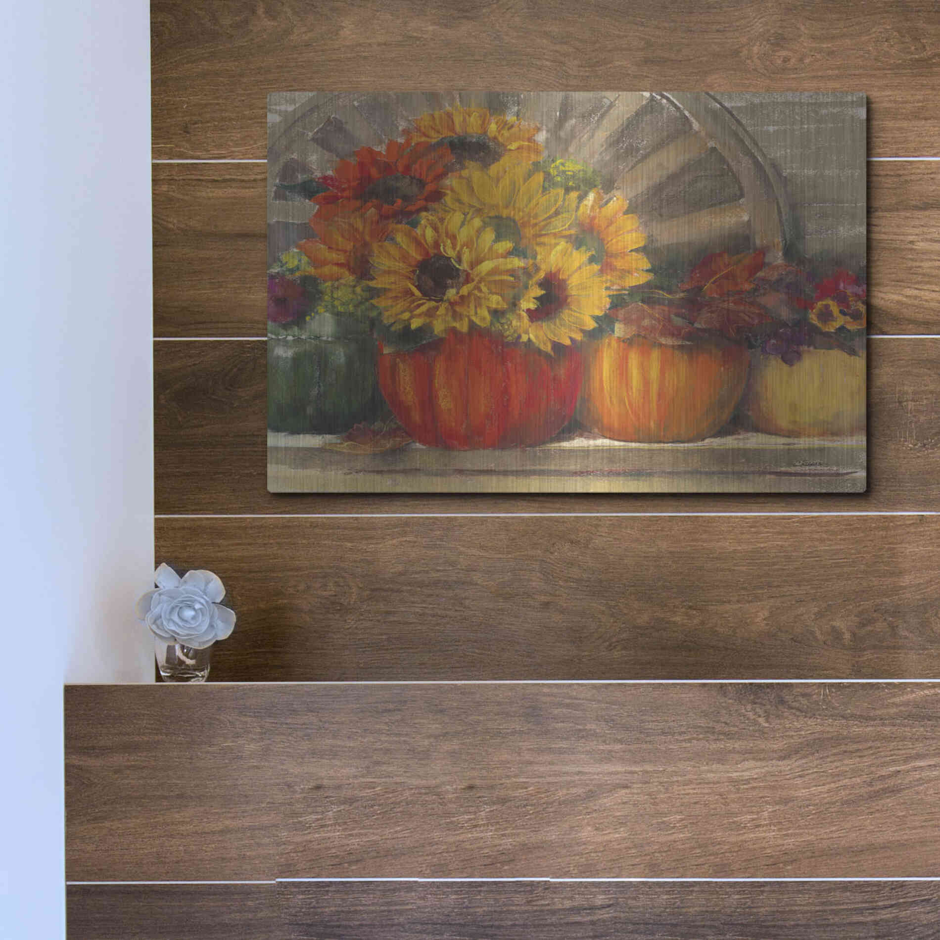 Luxe Metal Art 'Autumn Still Life Crop' by Carol Rowan, Metal Wall Art,16x12