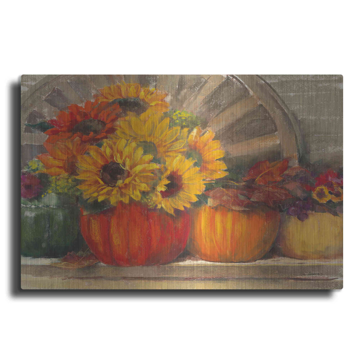 Luxe Metal Art 'Autumn Still Life Crop' by Carol Rowan, Metal Wall Art