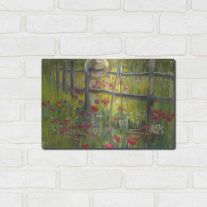 Luxe Metal Art 'Gardening By The Fence' by Carol Rowan, Metal Wall Art,16x12