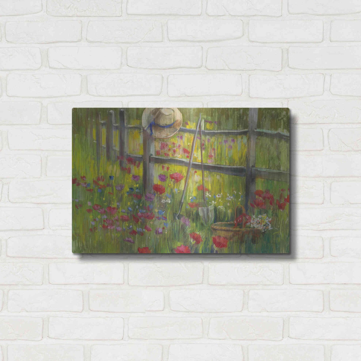 Luxe Metal Art 'Gardening By The Fence' by Carol Rowan, Metal Wall Art,24x16