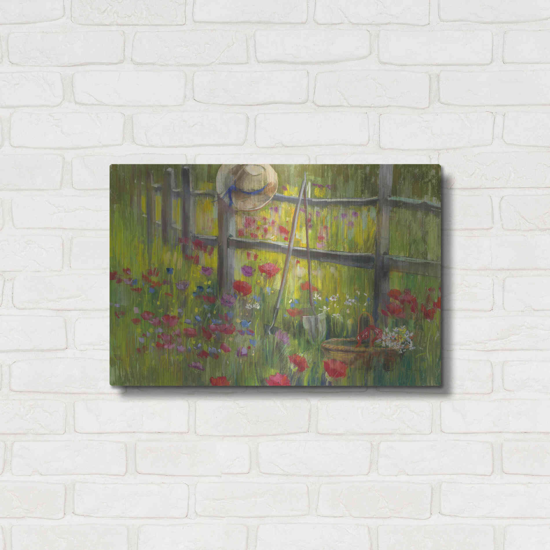 Luxe Metal Art 'Gardening By The Fence' by Carol Rowan, Metal Wall Art,24x16