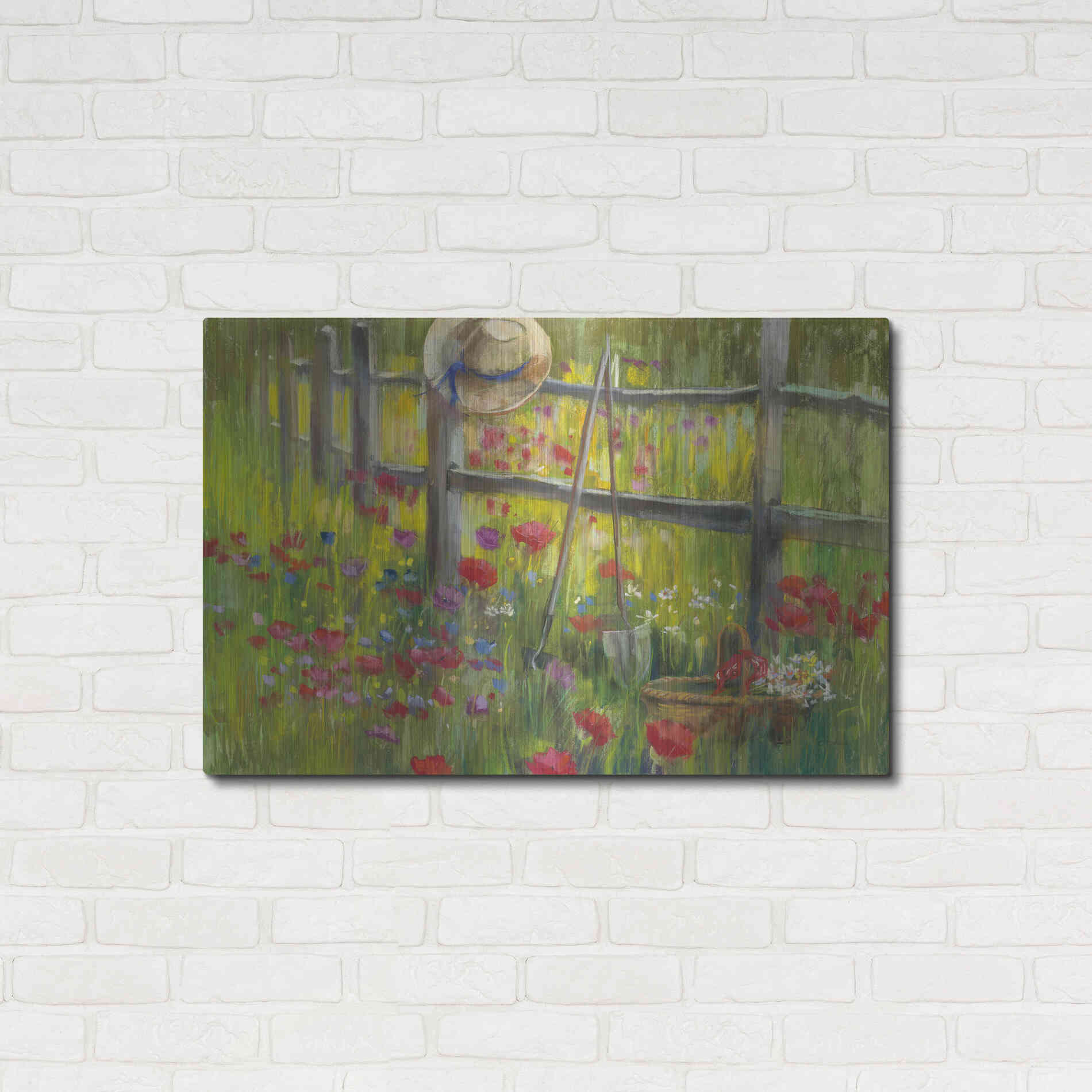 Luxe Metal Art 'Gardening By The Fence' by Carol Rowan, Metal Wall Art,36x24