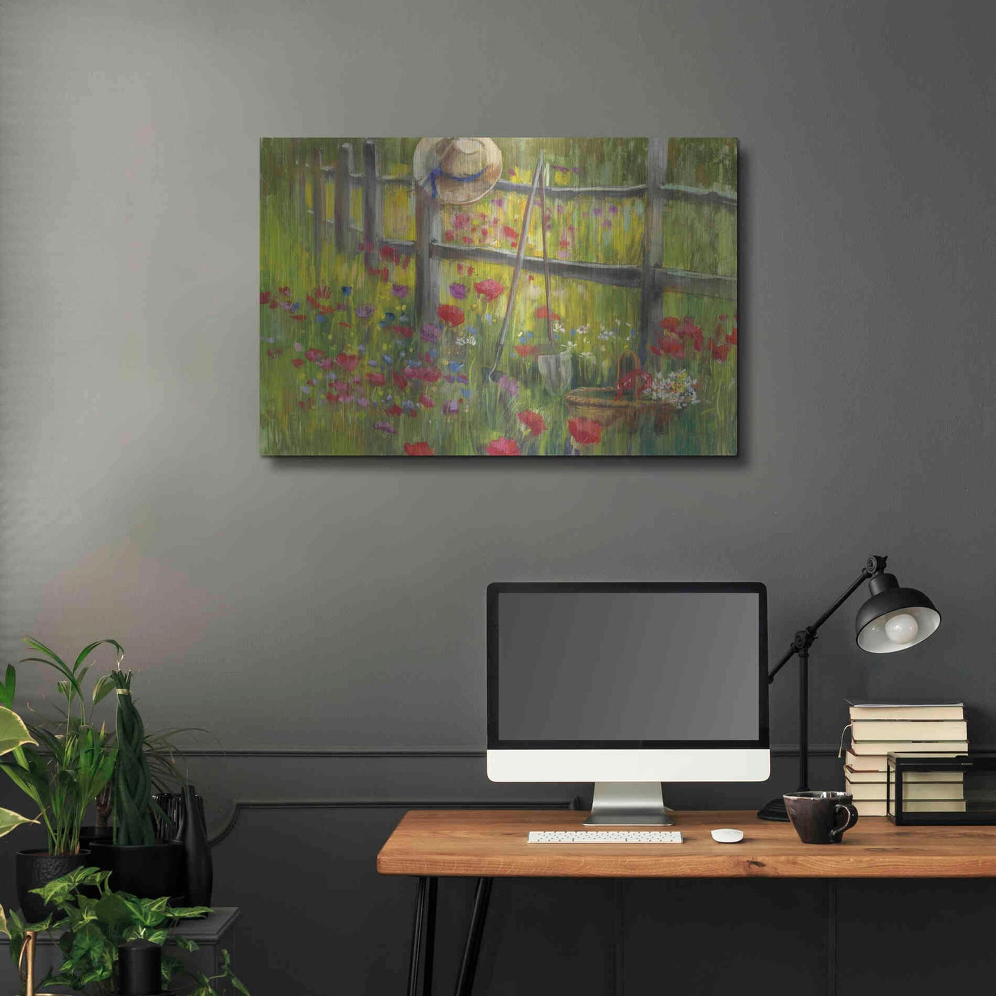 Luxe Metal Art 'Gardening By The Fence' by Carol Rowan, Metal Wall Art,36x24