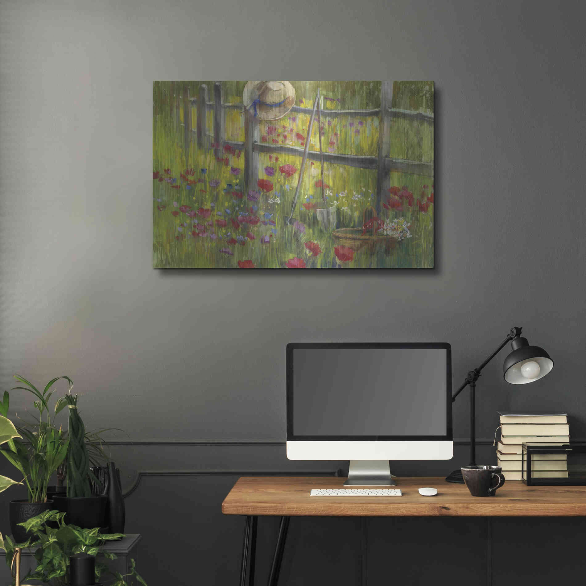 Luxe Metal Art 'Gardening By The Fence' by Carol Rowan, Metal Wall Art,36x24