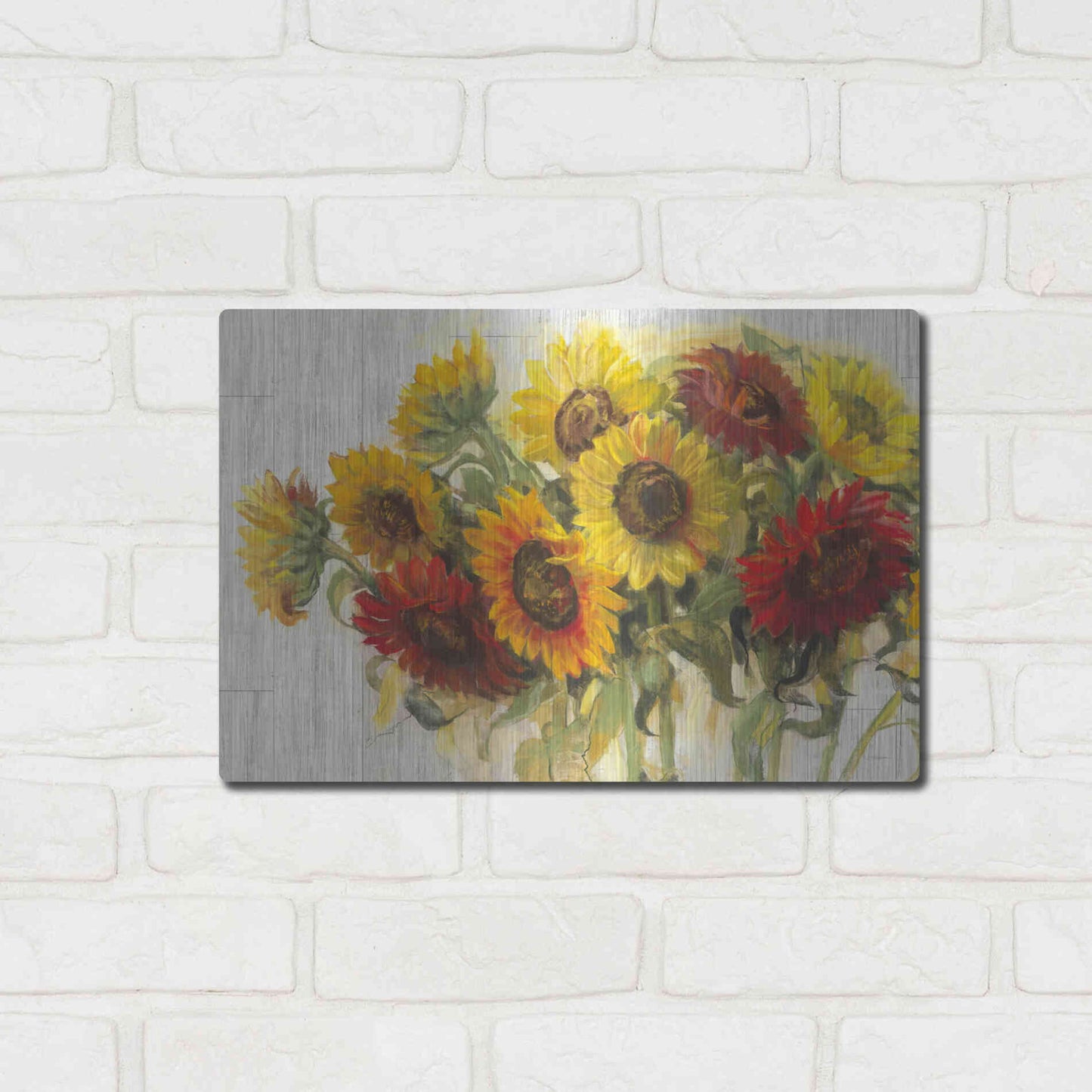 Luxe Metal Art 'Gathering Sun Crop On Wood' by Carol Rowan, Metal Wall Art,16x12