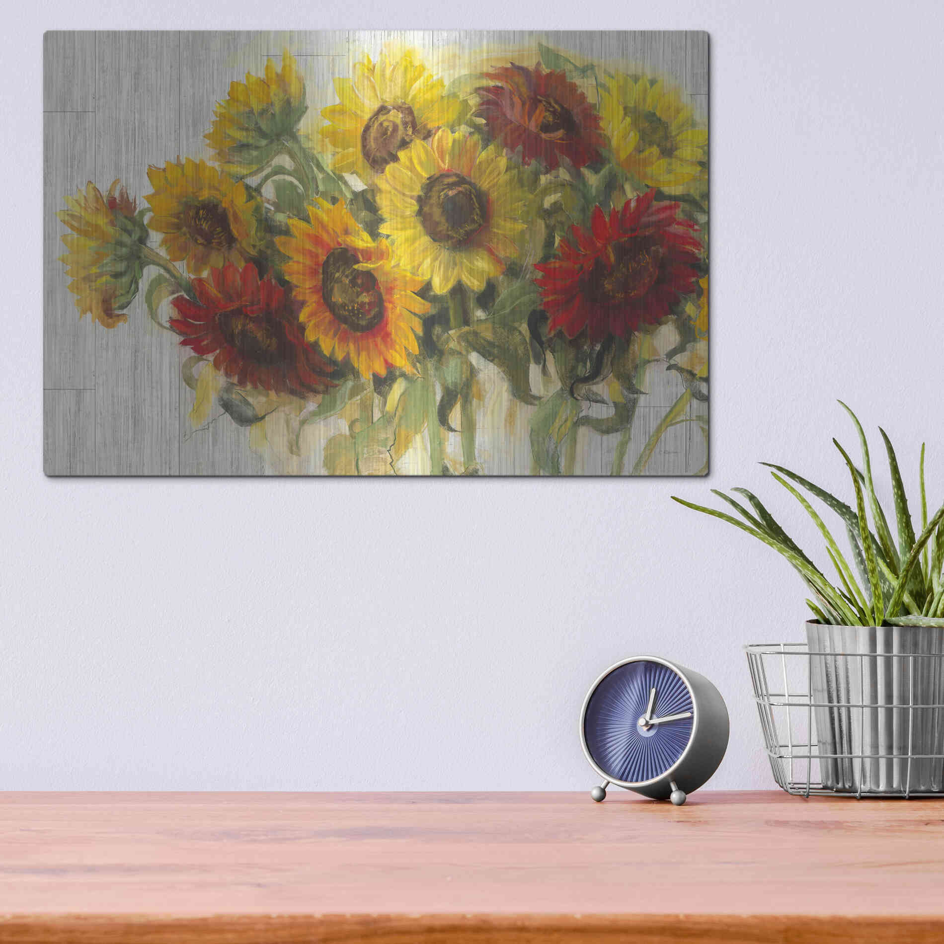 Luxe Metal Art 'Gathering Sun Crop On Wood' by Carol Rowan, Metal Wall Art,16x12