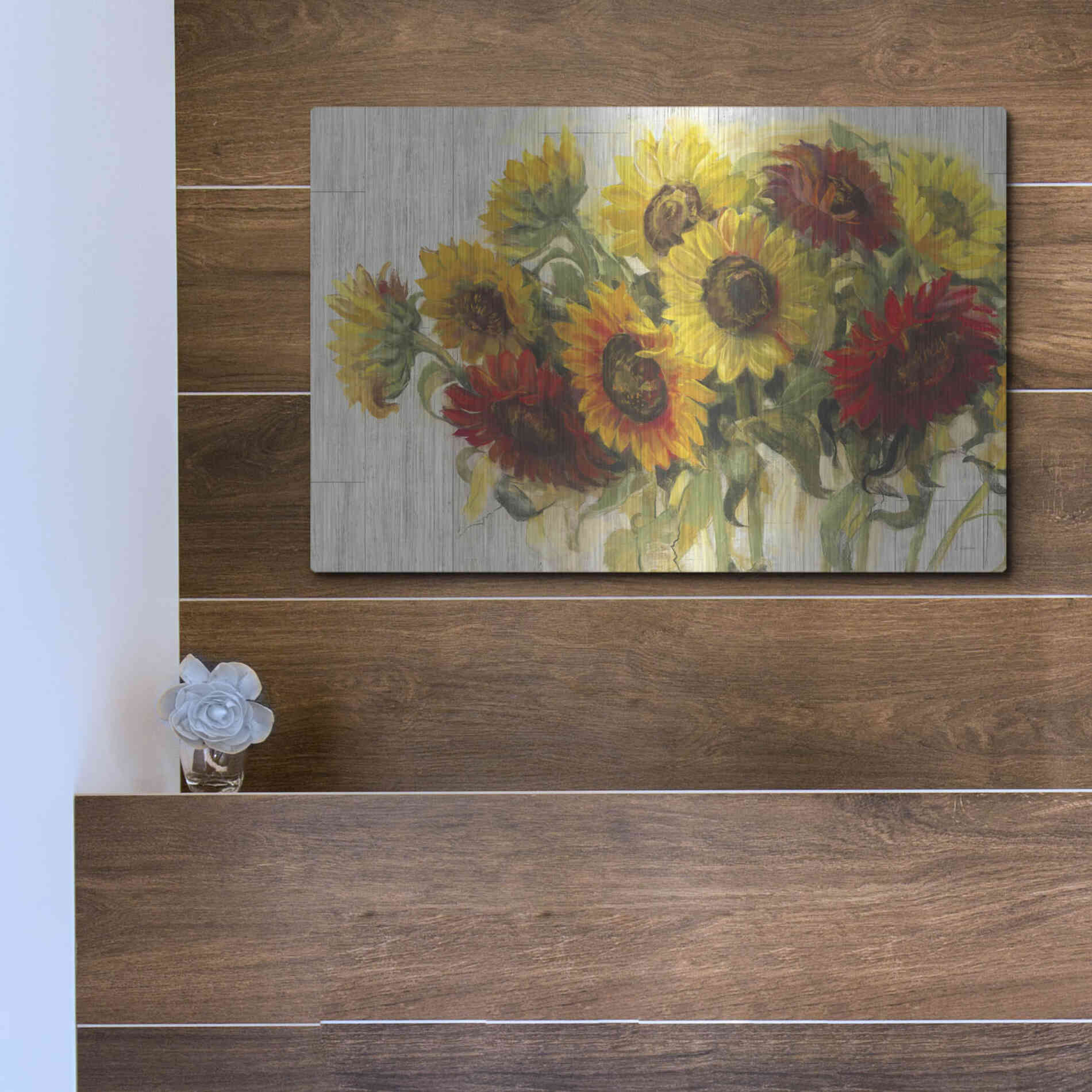 Luxe Metal Art 'Gathering Sun Crop On Wood' by Carol Rowan, Metal Wall Art,16x12