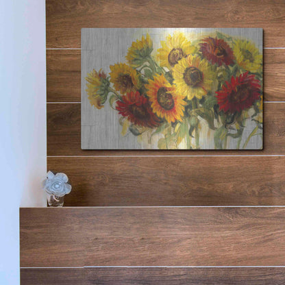 Luxe Metal Art 'Gathering Sun Crop On Wood' by Carol Rowan, Metal Wall Art,16x12