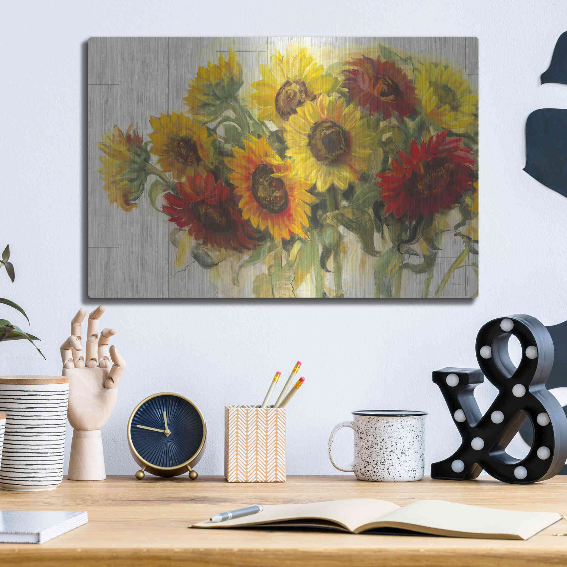 Luxe Metal Art 'Gathering Sun Crop On Wood' by Carol Rowan, Metal Wall Art,16x12