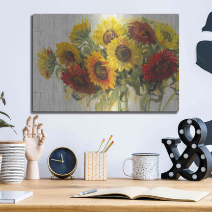 Luxe Metal Art 'Gathering Sun Crop On Wood' by Carol Rowan, Metal Wall Art,16x12