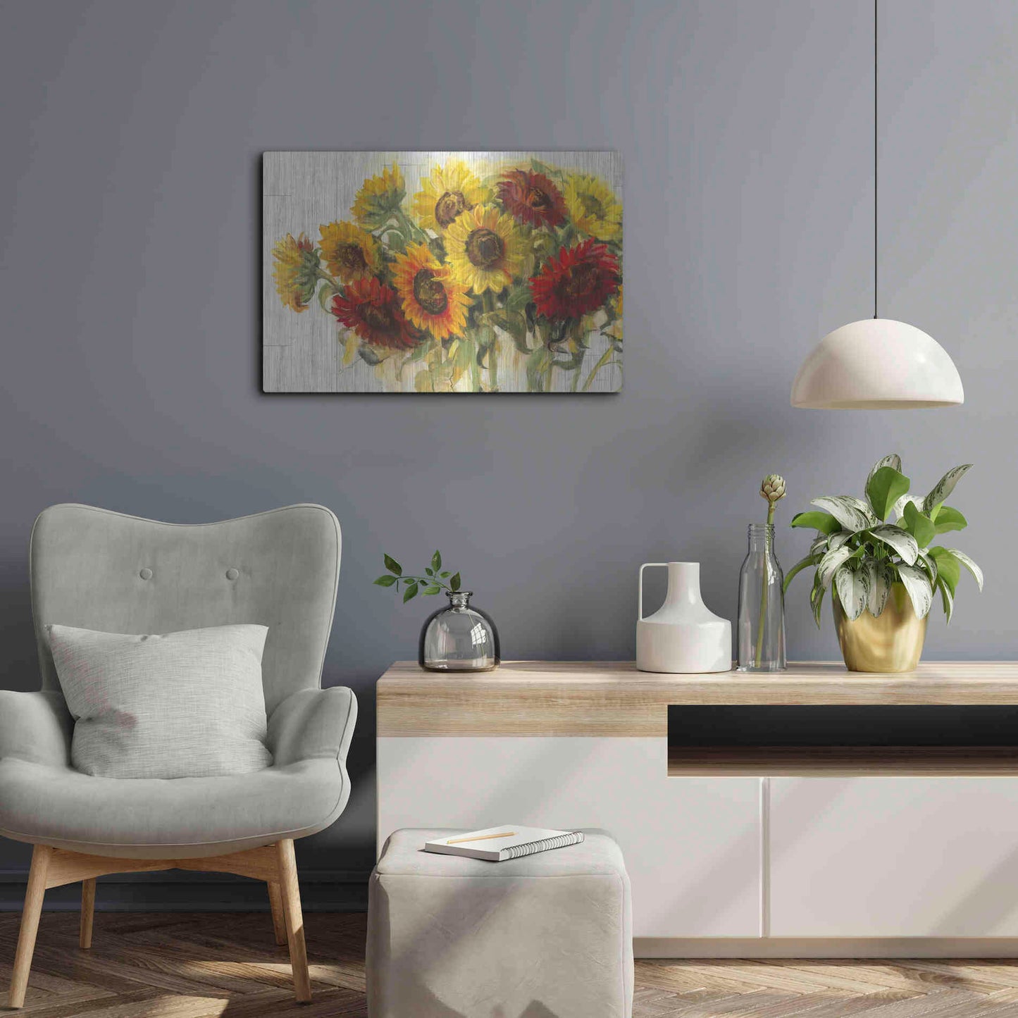 Luxe Metal Art 'Gathering Sun Crop On Wood' by Carol Rowan, Metal Wall Art,24x16