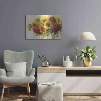 Luxe Metal Art 'Gathering Sun Crop On Wood' by Carol Rowan, Metal Wall Art,24x16