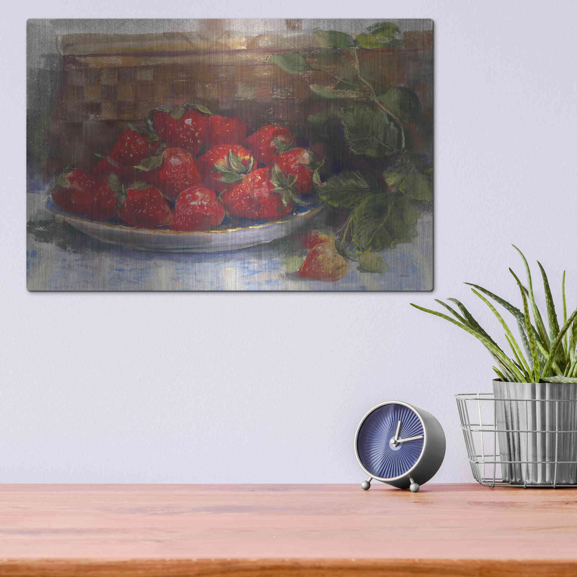 Luxe Metal Art 'Plate Of Strawberries' by Carol Rowan, Metal Wall Art,16x12