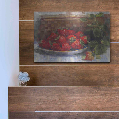 Luxe Metal Art 'Plate Of Strawberries' by Carol Rowan, Metal Wall Art,16x12