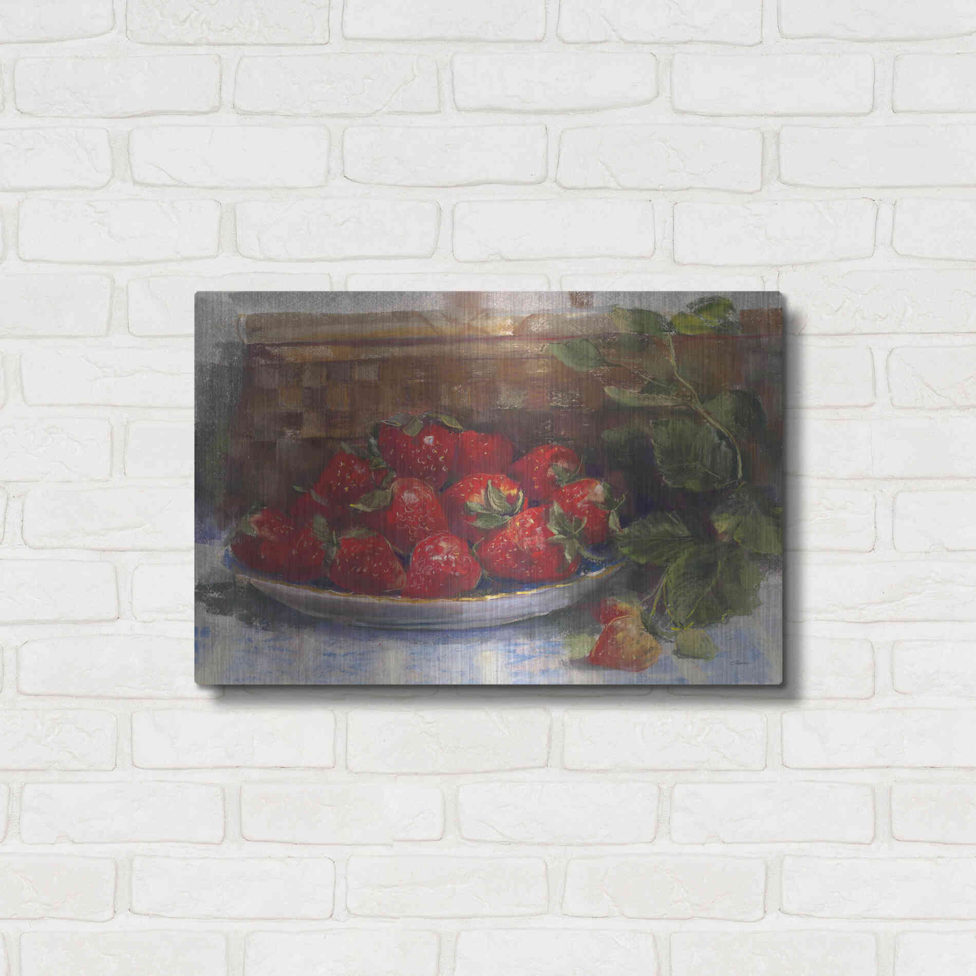 Luxe Metal Art 'Plate Of Strawberries' by Carol Rowan, Metal Wall Art,24x16