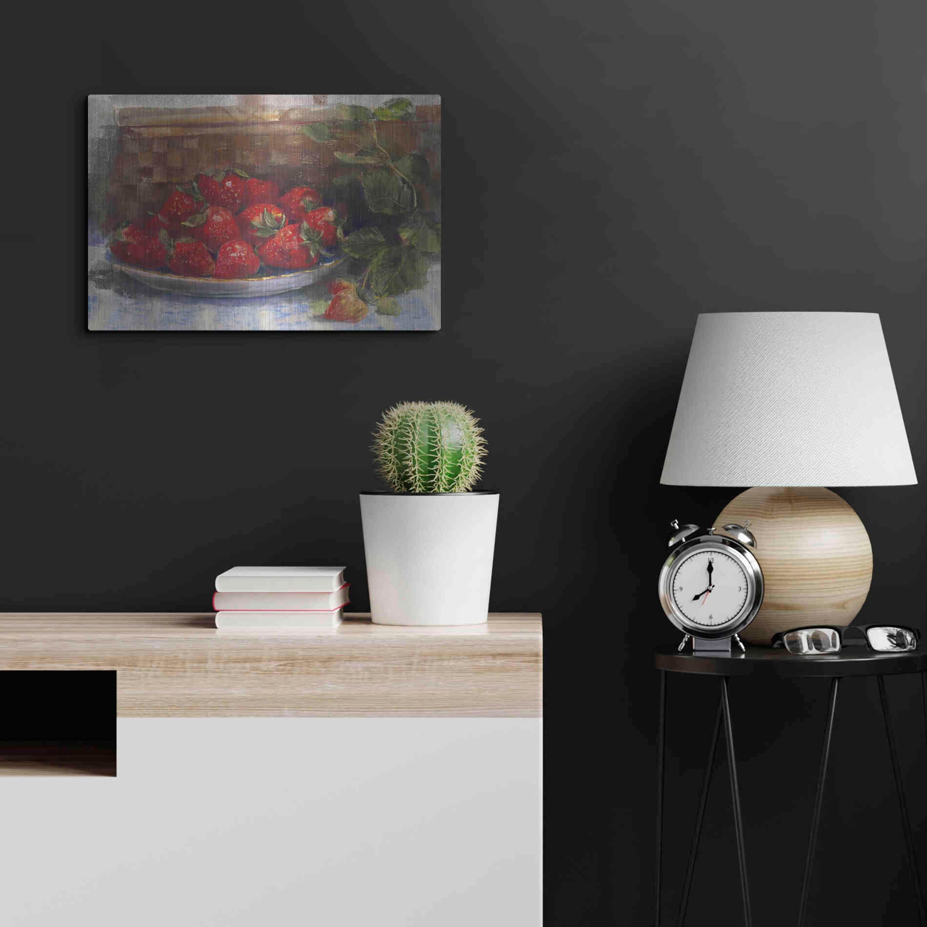 Luxe Metal Art 'Plate Of Strawberries' by Carol Rowan, Metal Wall Art,24x16