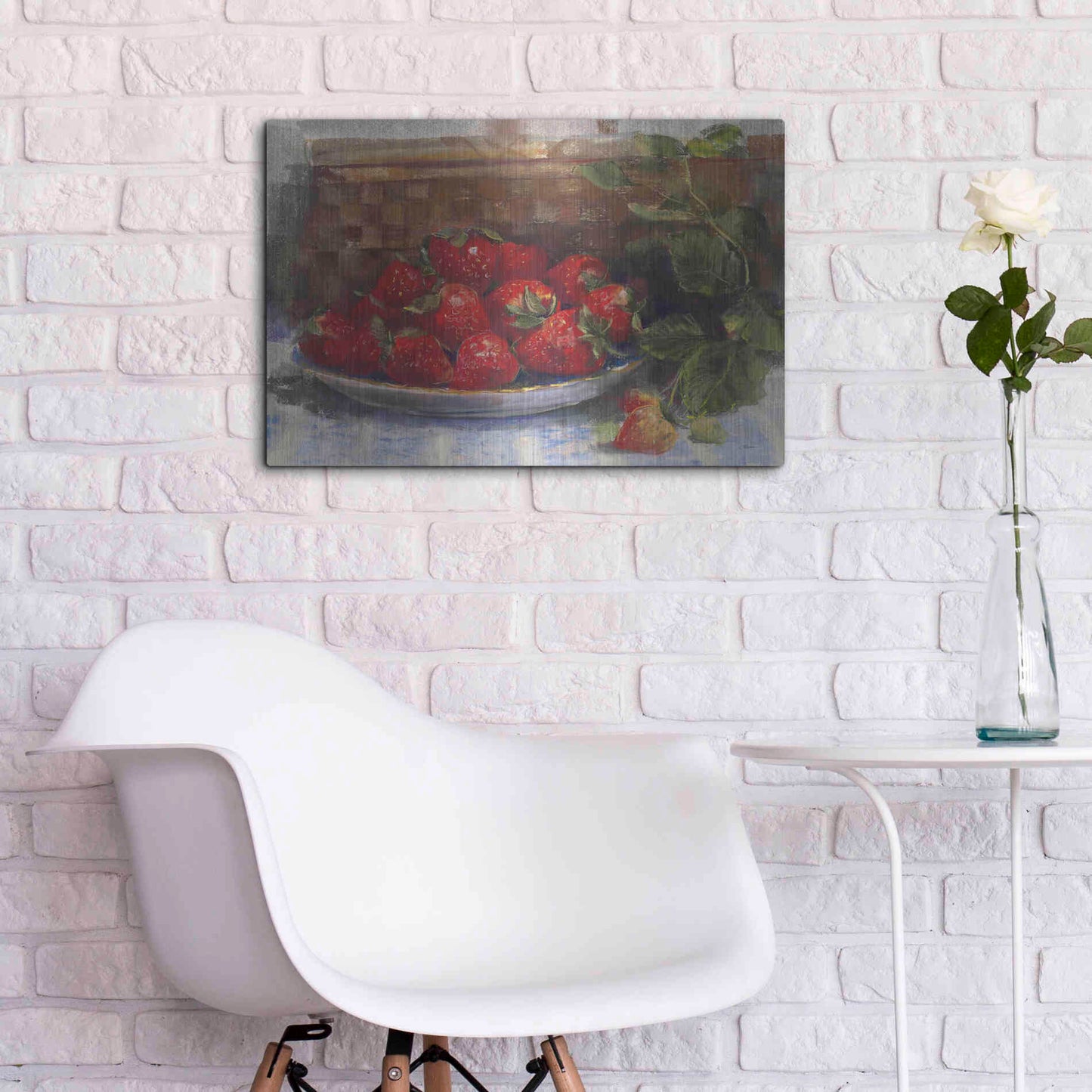 Luxe Metal Art 'Plate Of Strawberries' by Carol Rowan, Metal Wall Art,24x16