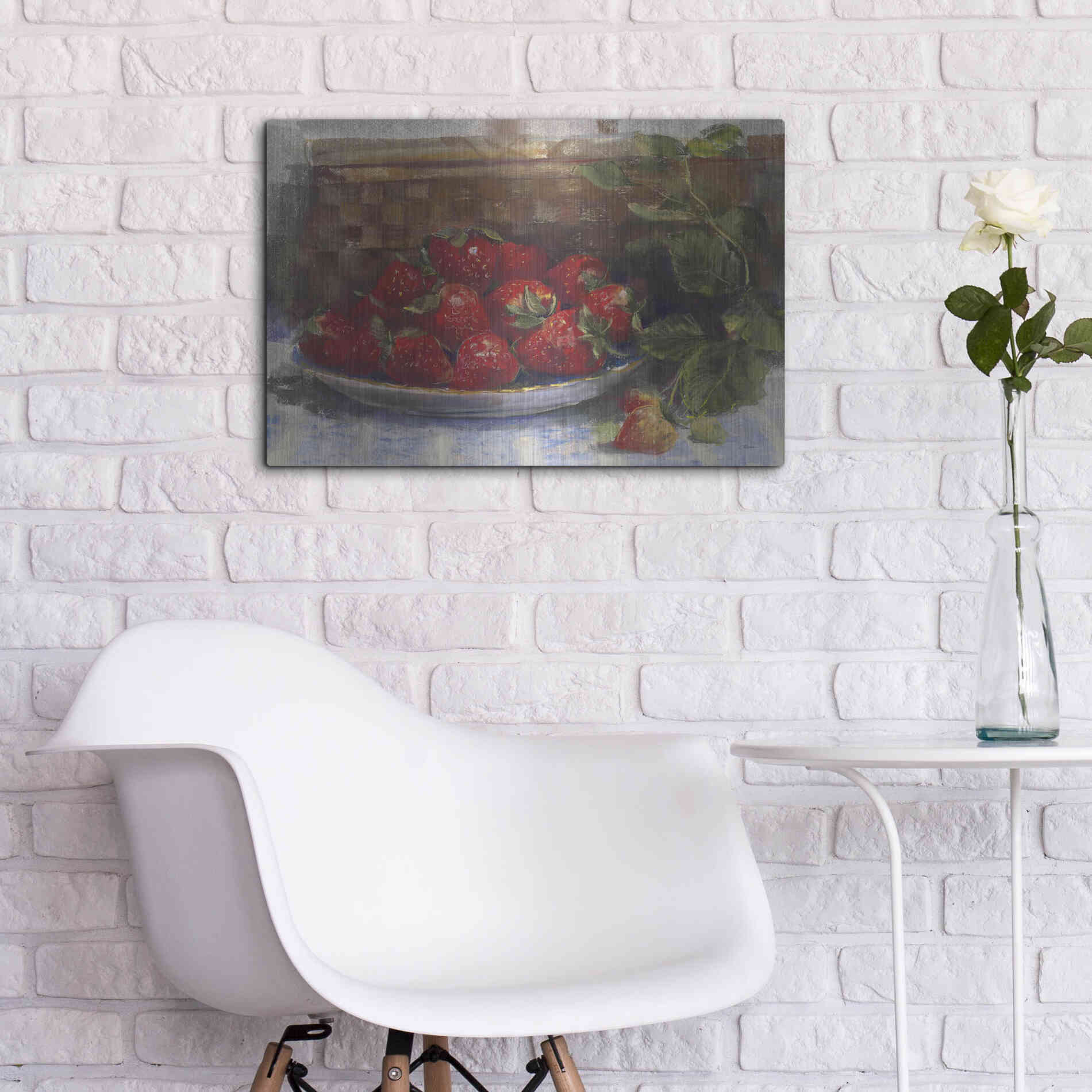 Luxe Metal Art 'Plate Of Strawberries' by Carol Rowan, Metal Wall Art,24x16