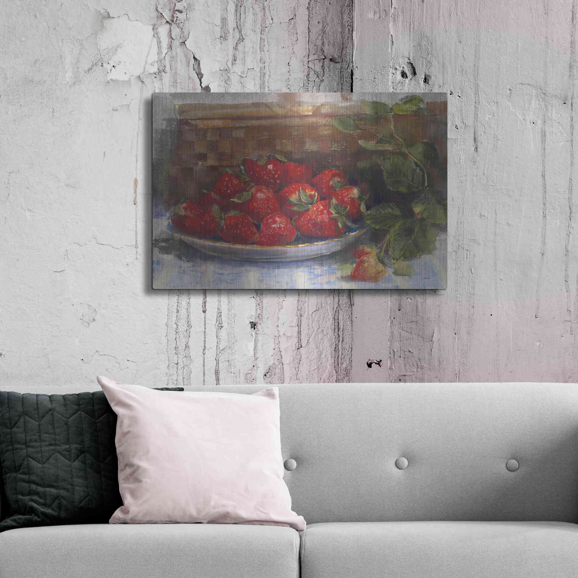 Luxe Metal Art 'Plate Of Strawberries' by Carol Rowan, Metal Wall Art,36x24