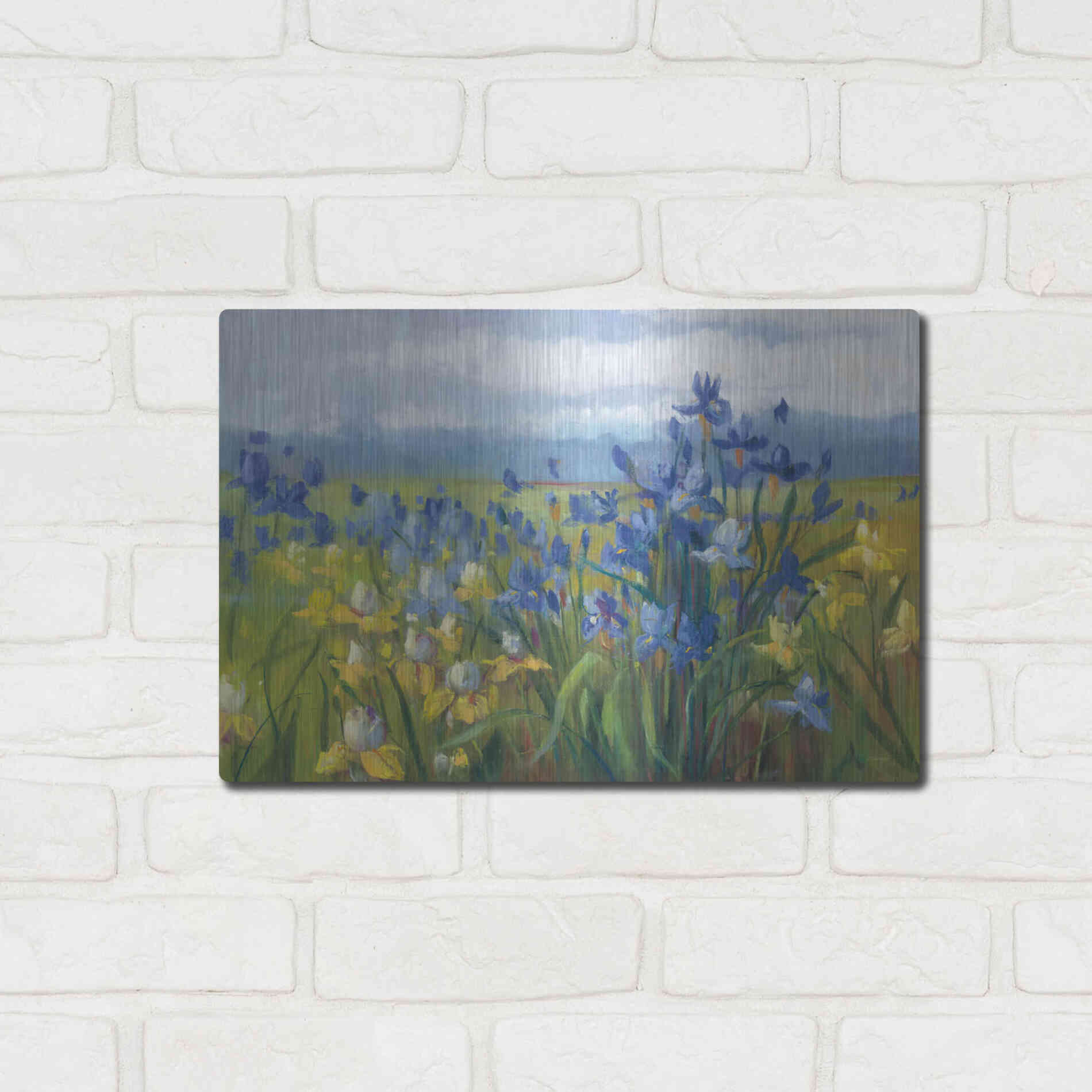 Luxe Metal Art 'Blue And Yellow Flower Field' by Carol Rowan, Metal Wall Art,16x12