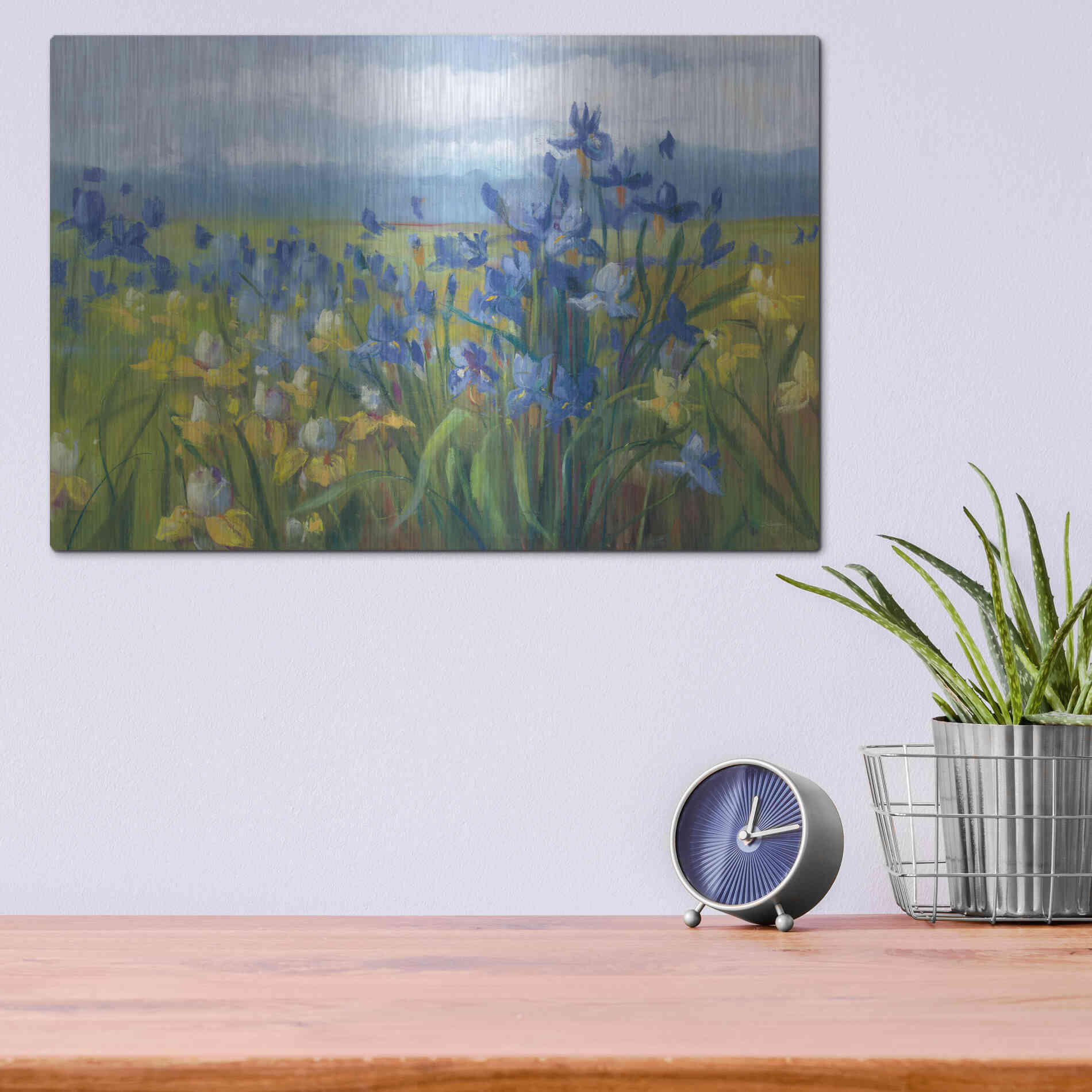 Luxe Metal Art 'Blue And Yellow Flower Field' by Carol Rowan, Metal Wall Art,16x12