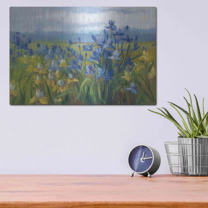 Luxe Metal Art 'Blue And Yellow Flower Field' by Carol Rowan, Metal Wall Art,16x12