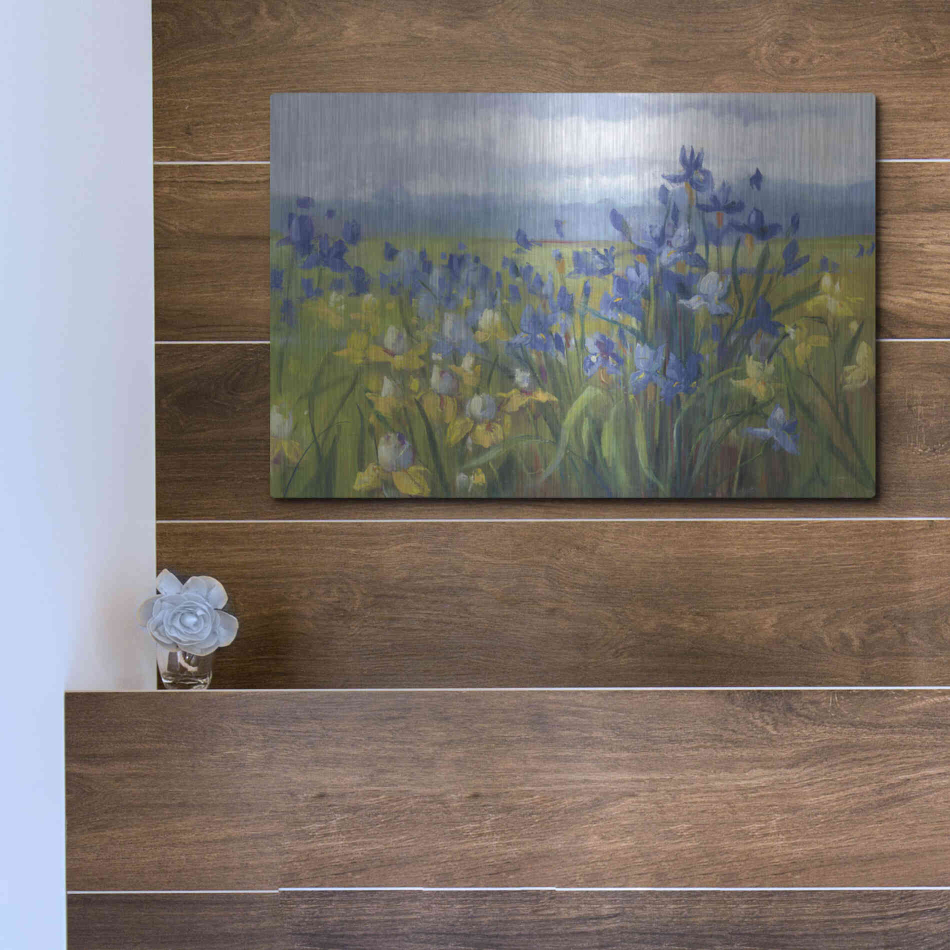 Luxe Metal Art 'Blue And Yellow Flower Field' by Carol Rowan, Metal Wall Art,16x12
