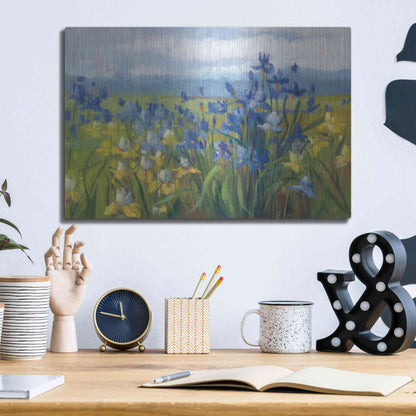 Luxe Metal Art 'Blue And Yellow Flower Field' by Carol Rowan, Metal Wall Art,16x12