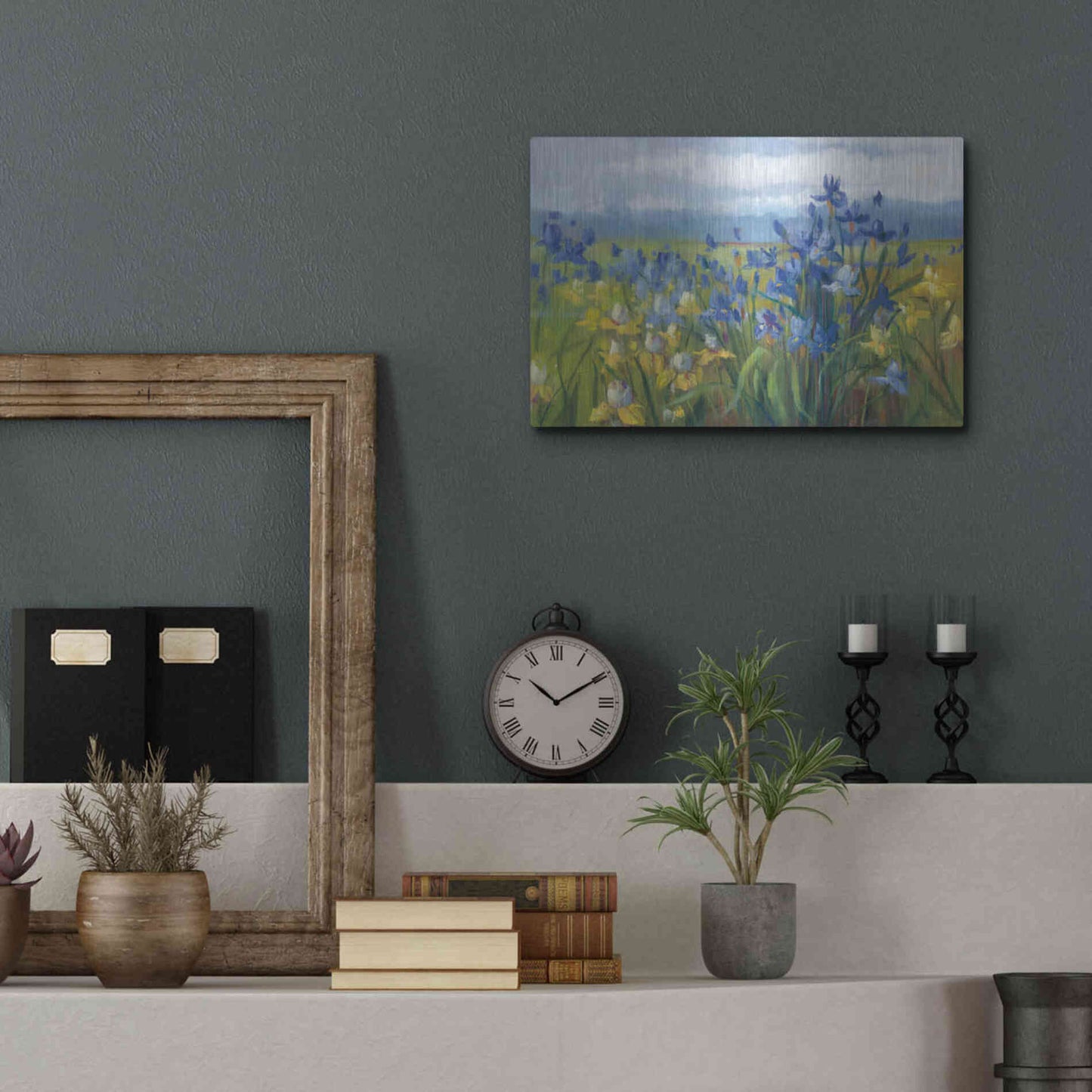 Luxe Metal Art 'Blue And Yellow Flower Field' by Carol Rowan, Metal Wall Art,16x12