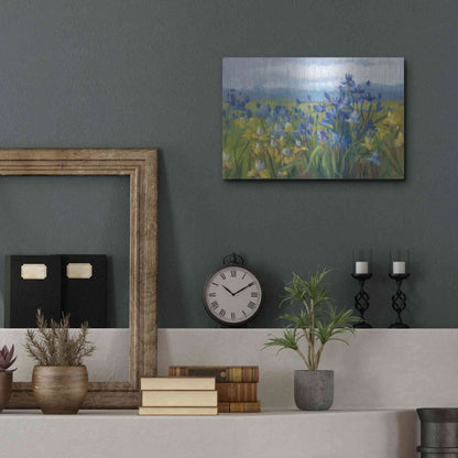 Luxe Metal Art 'Blue And Yellow Flower Field' by Carol Rowan, Metal Wall Art,16x12