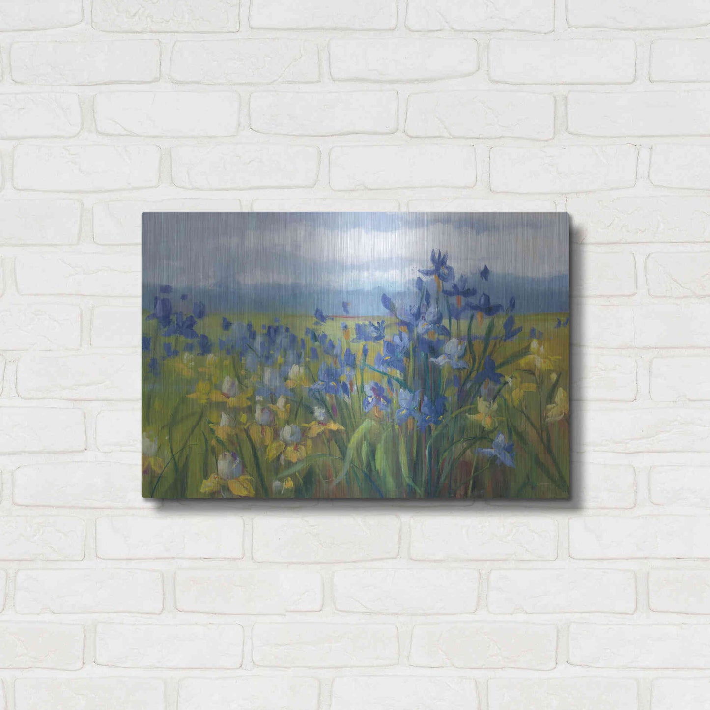 Luxe Metal Art 'Blue And Yellow Flower Field' by Carol Rowan, Metal Wall Art,24x16