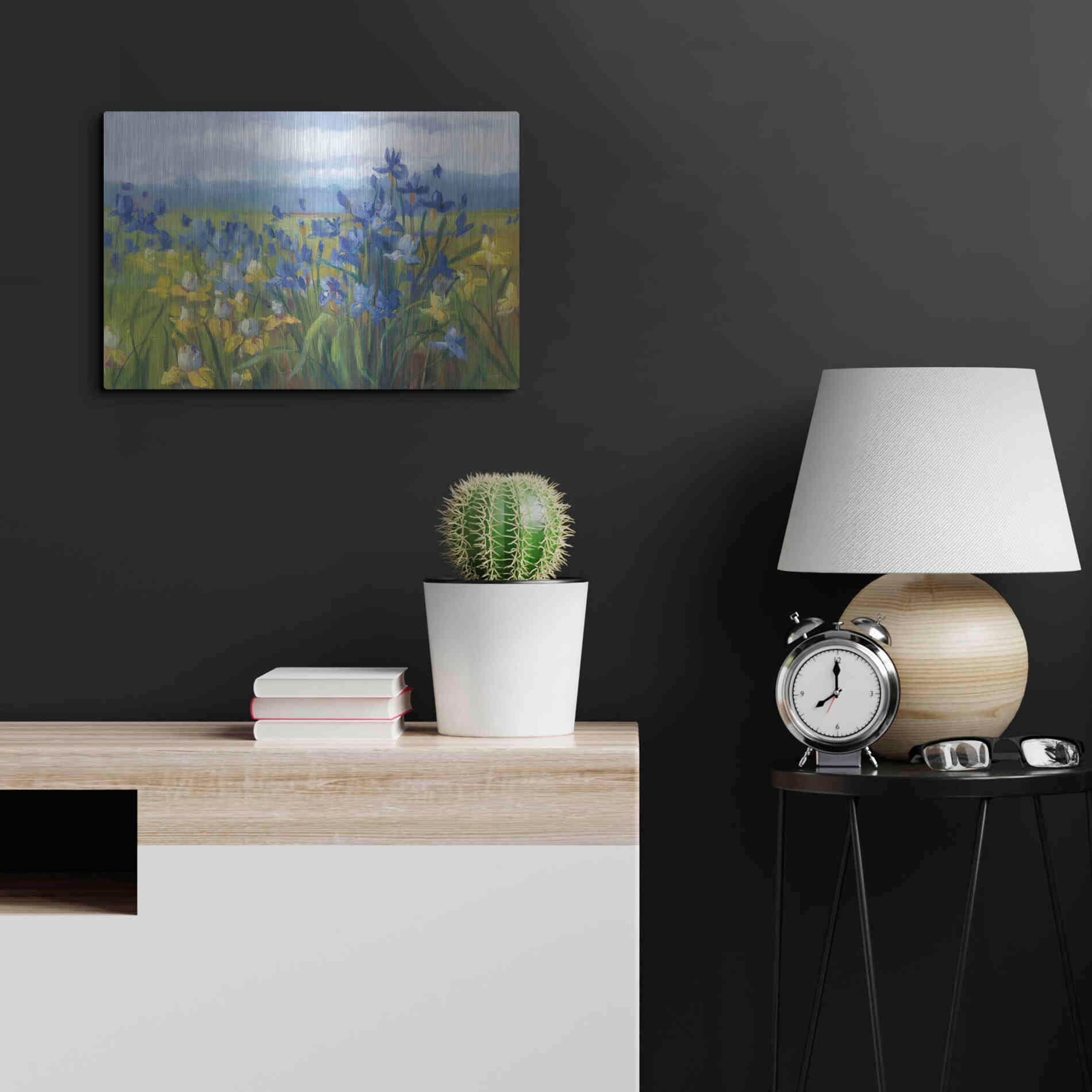 Luxe Metal Art 'Blue And Yellow Flower Field' by Carol Rowan, Metal Wall Art,24x16