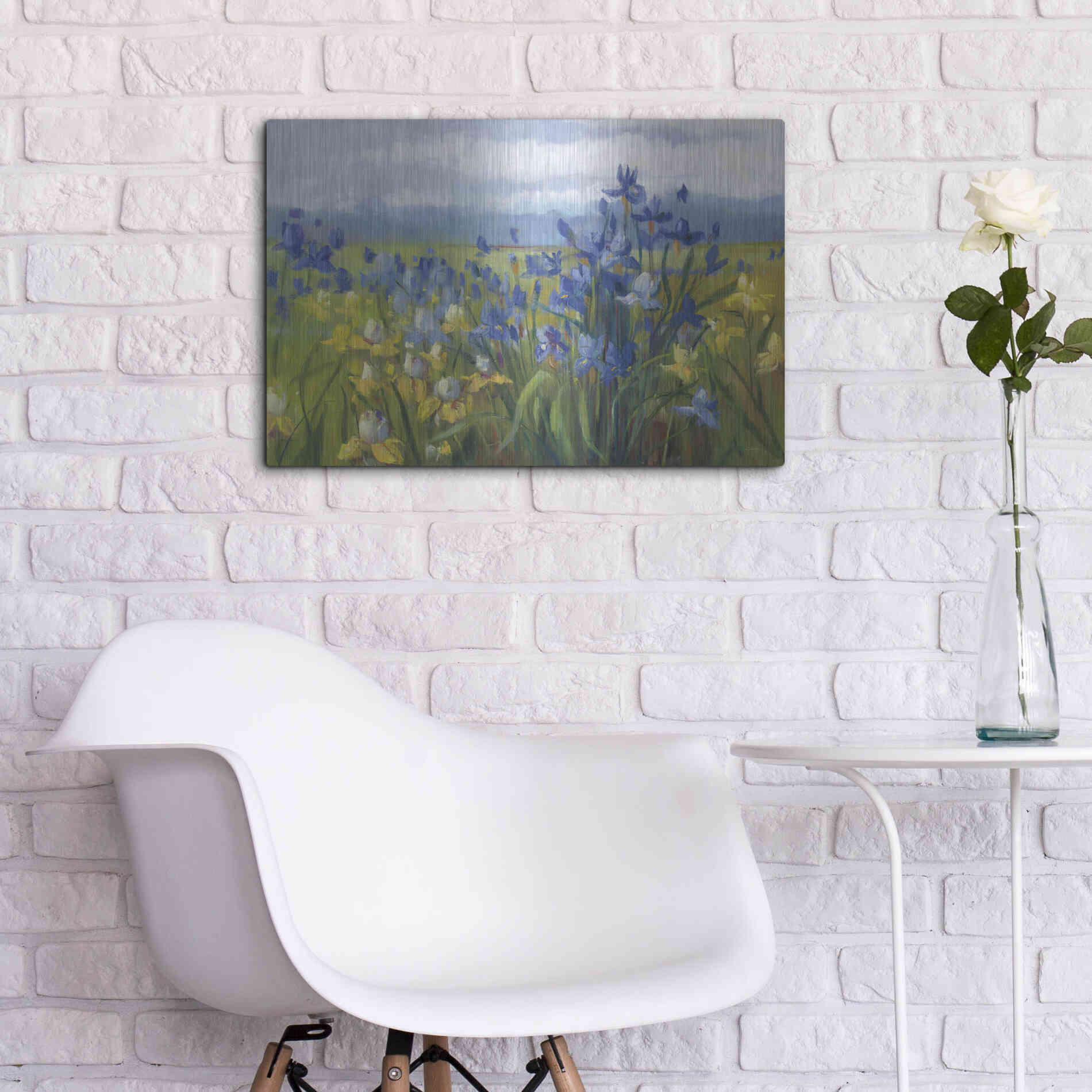 Luxe Metal Art 'Blue And Yellow Flower Field' by Carol Rowan, Metal Wall Art,24x16