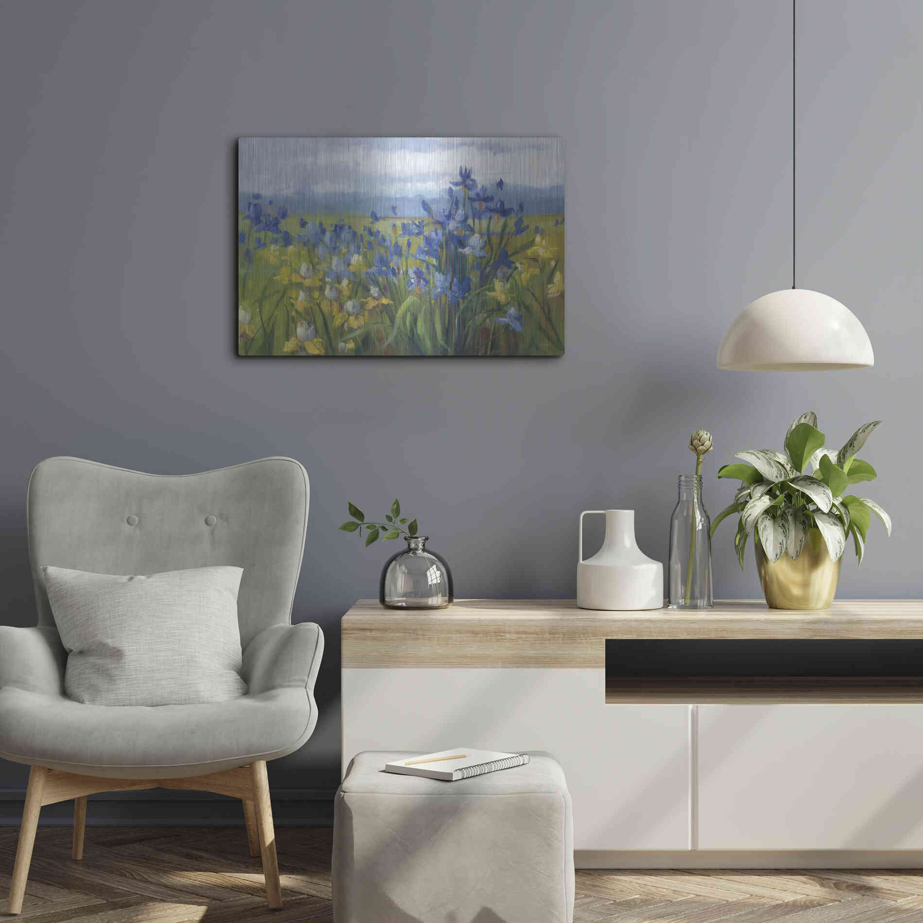 Luxe Metal Art 'Blue And Yellow Flower Field' by Carol Rowan, Metal Wall Art,24x16