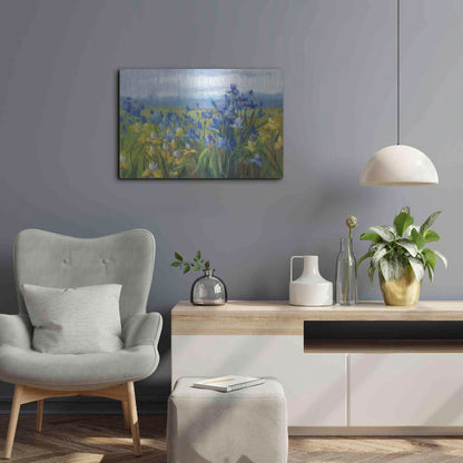 Luxe Metal Art 'Blue And Yellow Flower Field' by Carol Rowan, Metal Wall Art,24x16