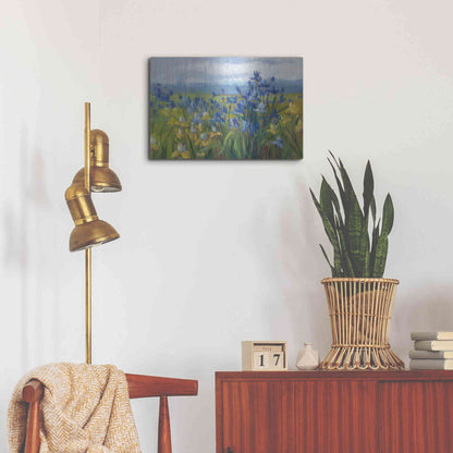 Luxe Metal Art 'Blue And Yellow Flower Field' by Carol Rowan, Metal Wall Art,24x16