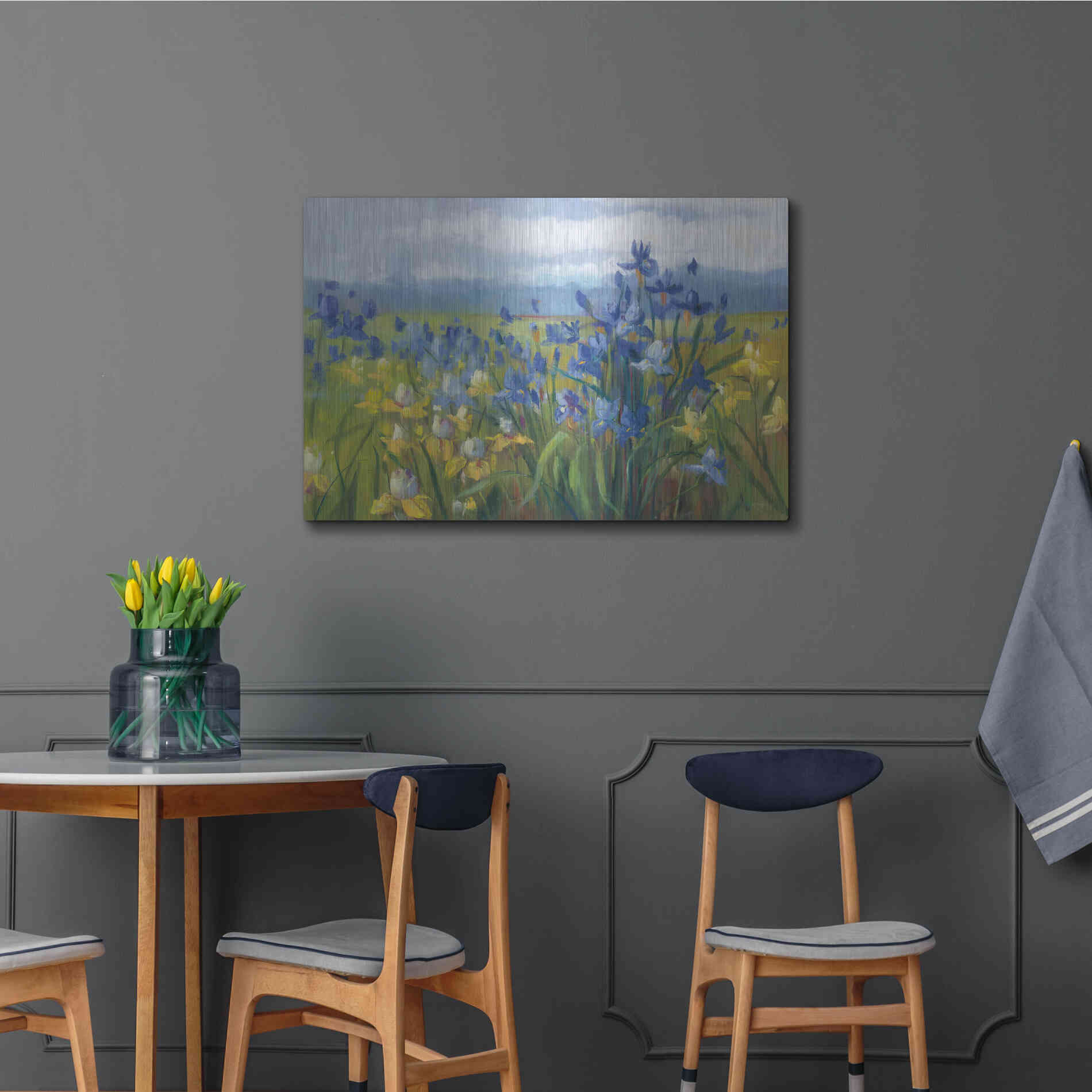 Luxe Metal Art 'Blue And Yellow Flower Field' by Carol Rowan, Metal Wall Art,36x24