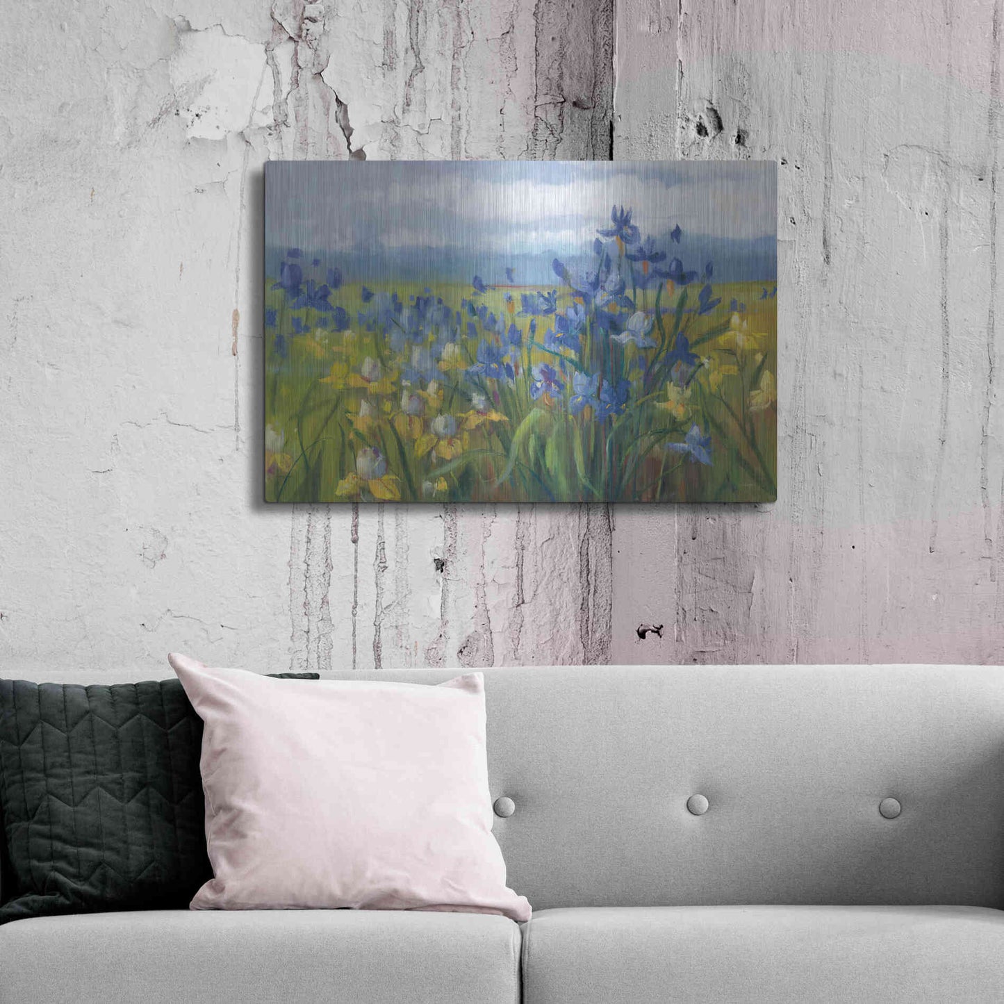 Luxe Metal Art 'Blue And Yellow Flower Field' by Carol Rowan, Metal Wall Art,36x24