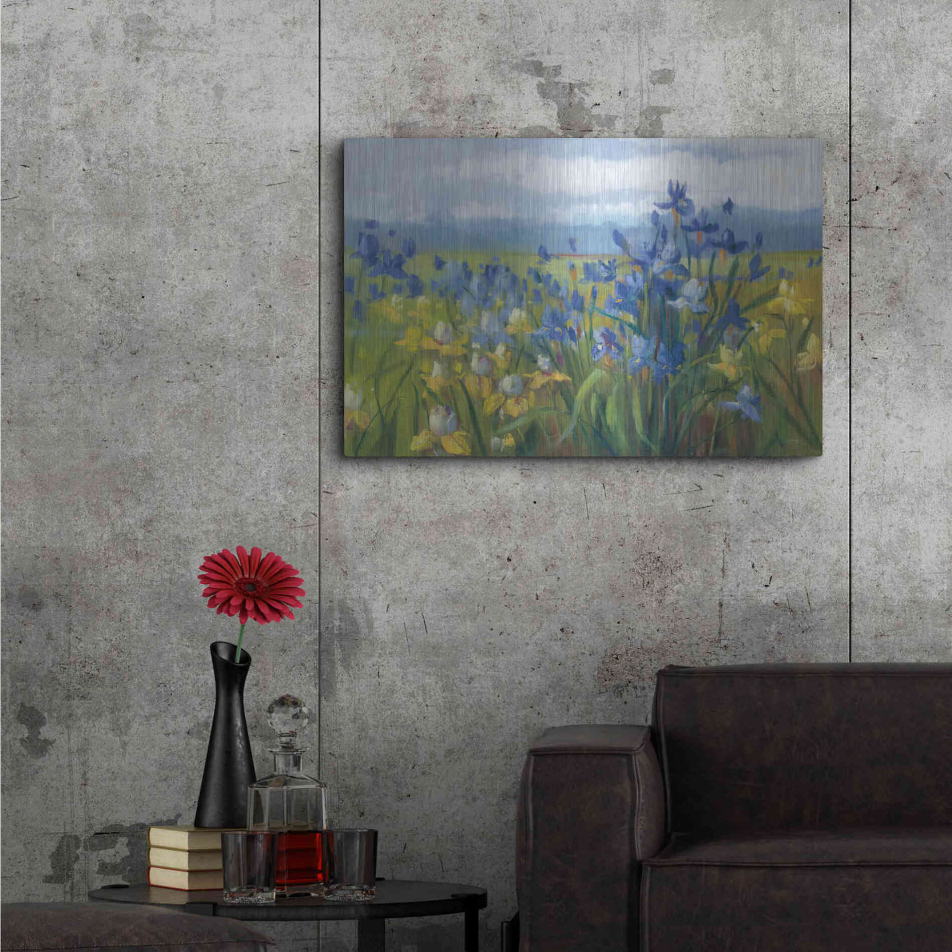 Luxe Metal Art 'Blue And Yellow Flower Field' by Carol Rowan, Metal Wall Art,36x24