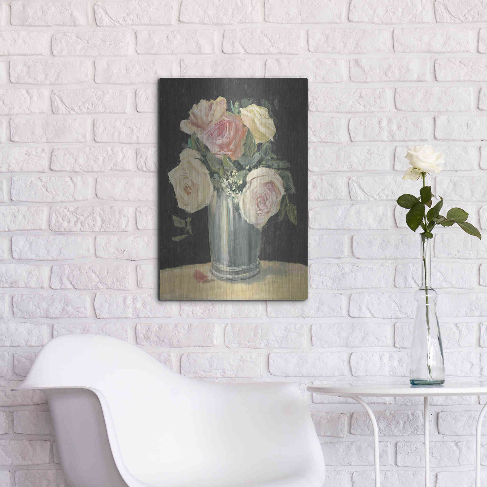 Luxe Metal Art 'Silver Vase I On Black' by Carol Rowan, Metal Wall Art,16x24