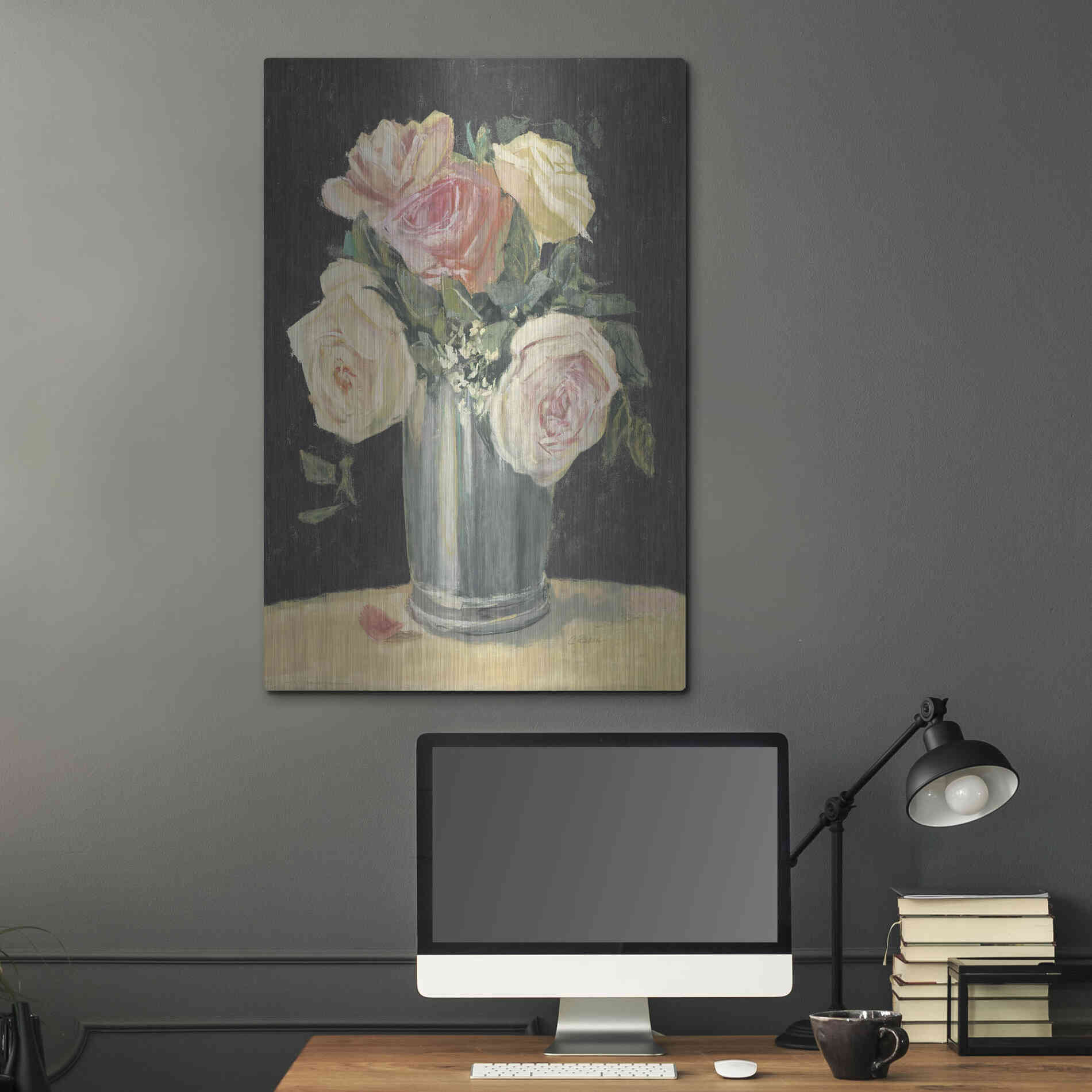 Luxe Metal Art 'Silver Vase I On Black' by Carol Rowan, Metal Wall Art,24x36